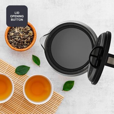 Електричний чайник BLACK+DECKER BXKE2202E 2200W 1.2L з поворотним підставою 360°C, для лівшів, з ергономічною ручкою, автовимкненням, індикатором рівня води та кнопкою відкриття