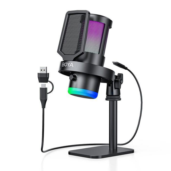 BOYA G30 USB Мікрофон для Ігор та Стрімінгу з RGB підсвіткою, шумозаглушенням, поп-фільтром. Конденсаторний мікрофон для ПК/PS4/PS5