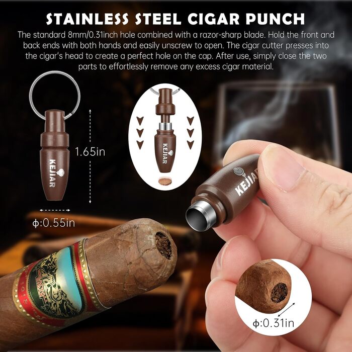 KEJIAR Набір для зберігання сигар: Humidor, ріжучий інструмент, зволожувач, коричневий