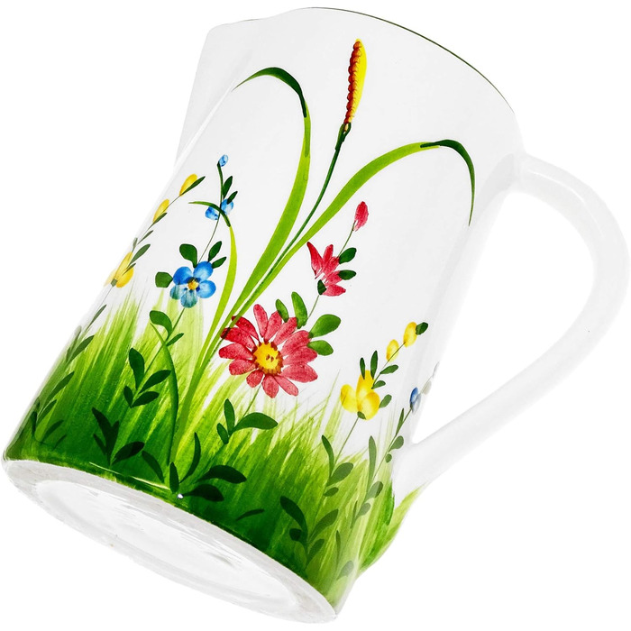 Handmade Italian Ceramic Pitcher Large, Jug with Wildflower Pattern, Pitcher with Handle Height 19 cm, Capacity 1.5 l