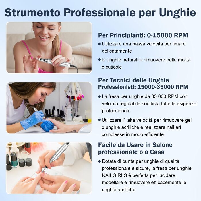 Електрична машинка для манікюру та педикюру Nailgirls 11 в 1 з LED-дисплеєм та педаллю, 35000 об/хв, для гелю та акрилу