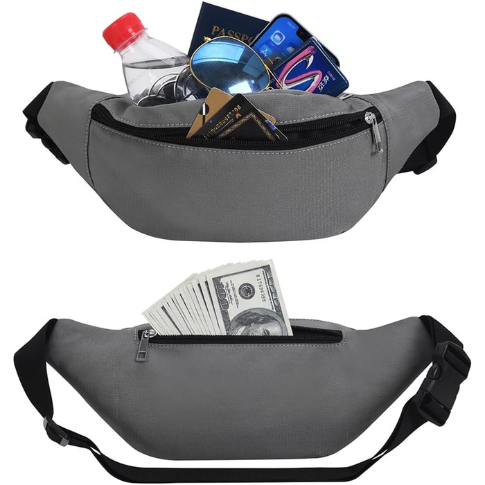 Спортивна поясна сумка на пояс, водонепроникна, сіра. Для чоловіків та жінок. Підходить для прогулянок з собакою, бігу, тренувань, подорожей та активного відпочинку. З міцного нейлону.