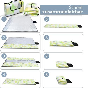 Beautissu XXL Плед для пікніка, водовідштовхувальний, ізольований, 200x200 см, сірий/зелений. Підходить для пляжу, кемпінгу, відпочинку на природі.