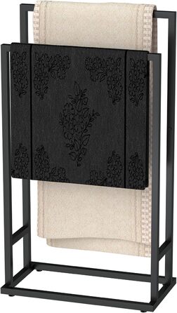 Підставка для рушників на підлозі, металева, з 2 перекладинами, чорна, для ванної кімнати, стабільна, економна