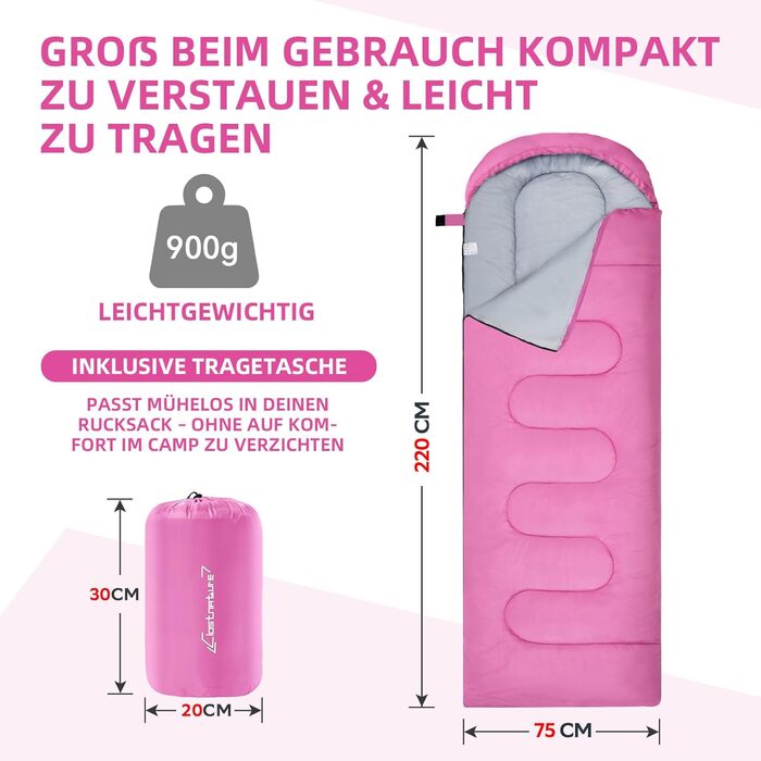 Спальний мішок Clostnature для дорослих - легкий, компактний, 3 сезони (рожевий, 0.9 кг)