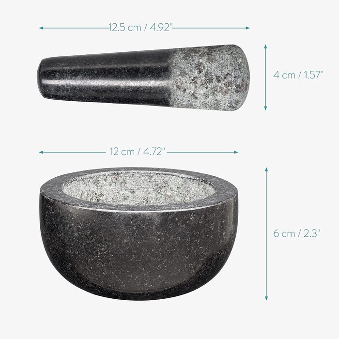 Navaris Granite Mortar and Pestle Set - Large Stone Mortar for Spices, Pesto, Herbs - Includes Pestle with Mallet - Ø 16cm (12 cm)