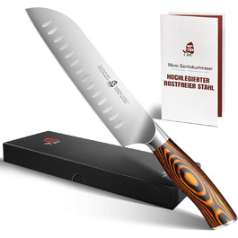TUO Santoku ніж: професійний японський ніж з нержавіючої сталі, 18 см, ергономічна ручка з паккавуду, серія Fiery Phoenix