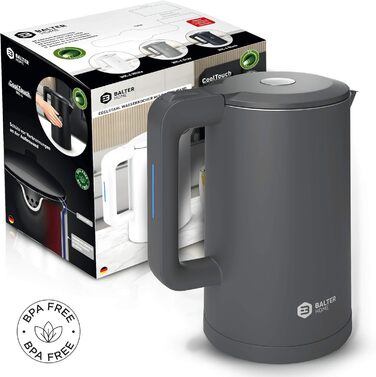 Balter Stainless Steel Kettle WK-4, 1.7 Liter, Electric Kettle, Double-Walled Design, BPA Free, LED, Compact Tea Kettle, Quiet (Black) (Gray)