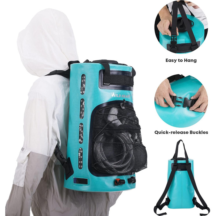 WILD HEAT Camping Shower 12L Portable Shower for Camping with Foot Pump and Shower Bag Backpack for Camping (22L, Turquoise)