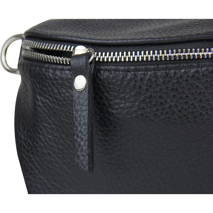 Сумка поясна жіноча Frentree® зі шкіри, Італія, крос-боді, чорна, срібна фурнітура, велика (MAXI)