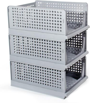 Closet Organizer 3-Piece Set, Folding Storage Boxes, Organization System for Drawers, Lockers, Closets (White) (Gray)
