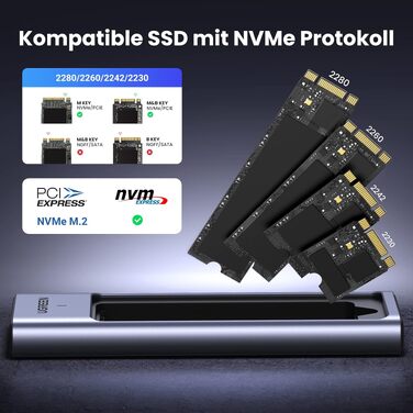 Зовнішній корпус для SSD UGREEN M.2 NVMe USB 3.2 Gen 2, швидкість 10Гбіт/с, алюмінієвий
