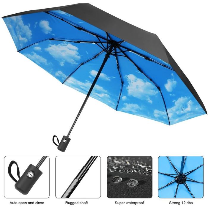 Вітростійкий автоматичний парасолька для подорожей, 8 спиць, для чоловіків та жінок (блакитний)