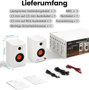 Edifier MR3 - Компактні Студійні Акустичні Системи 2.0, Hi-Res Audio, Bluetooth V5.4, RCA, AUX, Мобільний Додаток, 2 x 18 W, Білий