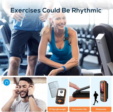 MP3 плеєр Bluetooth 5.3 Orange: Спорт, 16GB, Радіо, E-Book, Крокомір, Запис голосу, MicroSD до 128GB