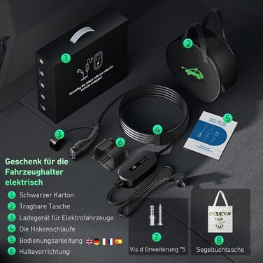 Кабель для електромобіля Evjuicion Typ 2 Schuko, 3.68kW, 6м, 16A, IP67, з індикатором, для ID.3/4, X1, 5ER, Model Y/3 та інших електромобілів