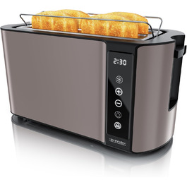 Тостер Arendo з нержавіючої сталі з 4 слотами, сенсорний екран, подвійні стінки, 1500 Вт, підставка для булочок, 7 рівнів підсмажування, центрування хліба, індикатор часу, пам'ять, колір: зелений (E) / тауп (F)