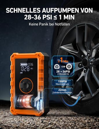 Powerbank AstroAI S8 Air з компресором 150PSI: 5-в-1 пристрій для підкачки шин, 6L бензин/3L дизель, повітряний насос, дисплей 2.4', 3 режими підсвічування