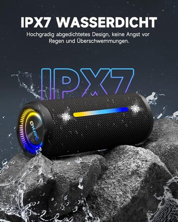 Bluetooth Портативна Колонка OHAYO з LED підсвіткою, 25W, IPX7, 24h, Bass Boost, 6 RGB режимів, для активного відпочинку, чорна