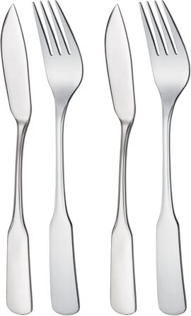 GRÄWE Fish Set, 4-piece, Fish Set for 2 people, Fish forks, Fish knife, Stainless steel cutlery set 18/10, polished, dishwasher-safe, Spaten series