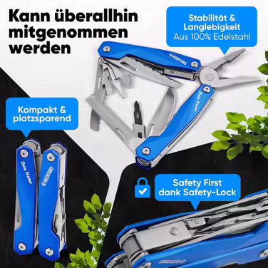 AVENTURIS® Multitool. Great multifunctional tool as bicycle accessory or outdoor gear, a multitool tool as men's gifts or Leatherman multitool green (Personalized, Blue)
