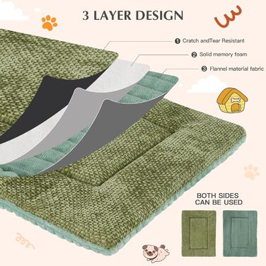 Килимок для собак Vejaoo XZ016, зелений, 75x50x4 см (М'який, миючий, для собак маленьких, середніх та великих порід)