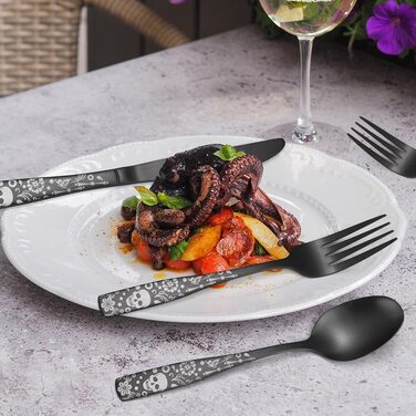 Набір столових приборів XIAOYU з дизайном черепа, готичний, з нержавіючої сталі на 4 особи (20 предметів) - для Хеллоуїну