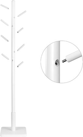 VASAGLE Coat Rack, Clothes Rack Solid Wood, Tree Shape Jacket Stand, 8 Hooks for Jackets, Hats, for Entryway, Hooks and Holding Rod made of Rubber Wood, Cloud White RCR00W02 (Cloud White, 2)