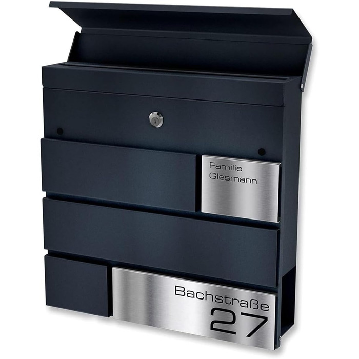 Поштова скринька Metzler Modell G антрацит, порошкове покриття RAL 7016, з гравіюванням та табличкою з нержавіючої сталі, настінний монтаж, 37x37x10.5 см