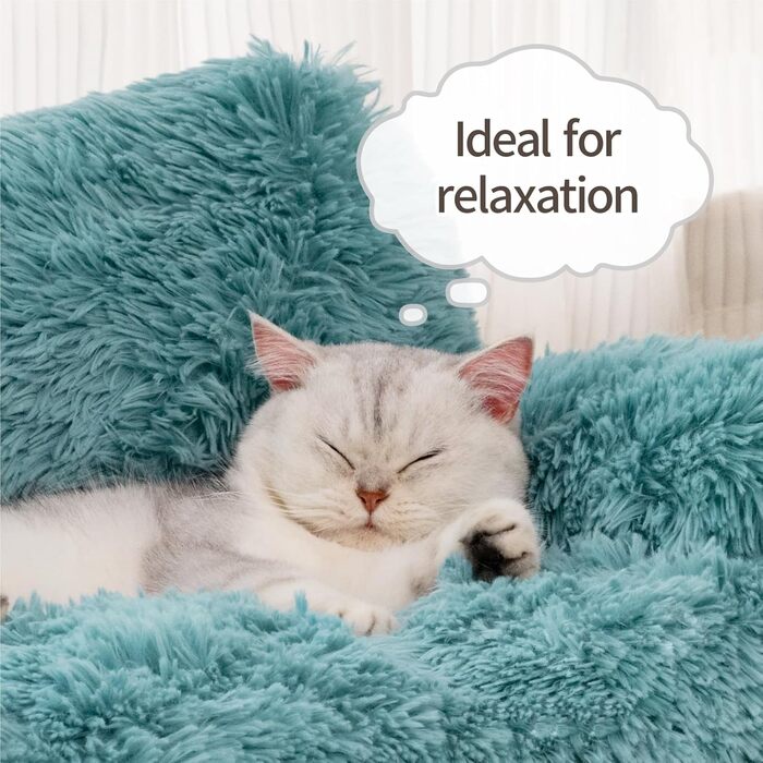 MEWOOFUN Stylish Cat Bed Cat Sofa Fluffy - 76x45cm Large Cat Bed Plush Cat Couch for Small Dogs and Cats Removable and Washable (blue)