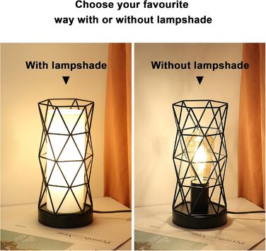 Настільна лампа з дерева та металу, вінтажний стиль, E14/E27, для дитячої, вітальні, спальні, бару (чорний)