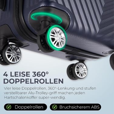 Набір валіз xRace 3-частинний ABS, 20/24/28 дюймів, ручна поклажа, TSA замок, 360° колеса, стійкий до ударів, з преміум підкладкою (Морська блакить)