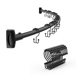 Регульована вигнута штанга для душу з 12 кільцями для душу, 107,7-182,9 см, для ванної кімнати, гардеробу або кухні, кріплення для стіни, проста установка, хром (матова чорна)