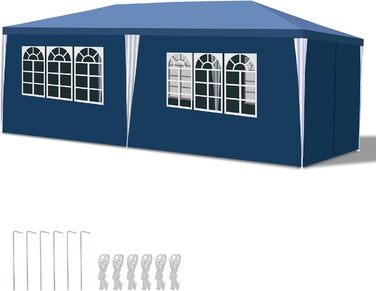Garden Pavilion 3x6m Garden Pavilion with 6 Side Walls and Windows, Stable, UV Protection, Waterproof, Party Pavilion, Folding Gazebo, Party Tent, for Outdoor Use, Garden, Party, Wedding, Blue