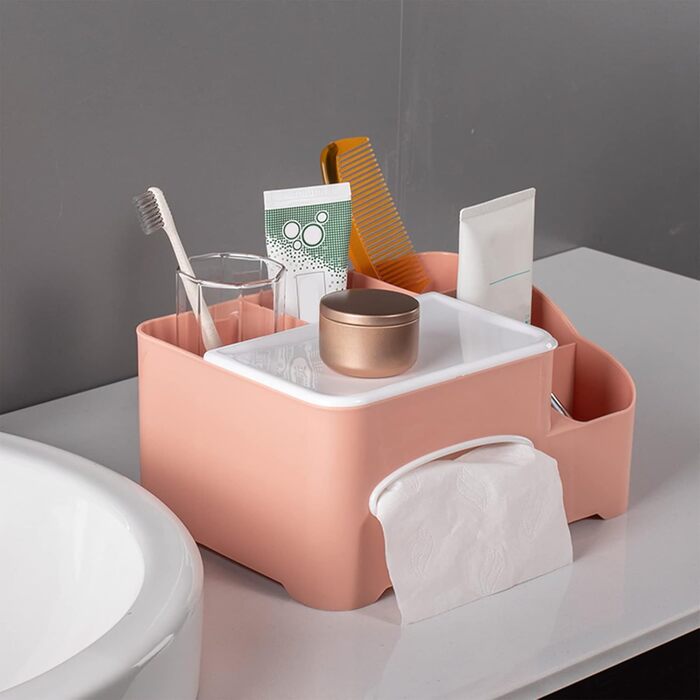 Tissue Box, Tissue Holder, Multifunctional Tissue Holder with Stylish Remote Control Desk, Cosmetic Tissue Box for Office Bedroom Car (A Pink)