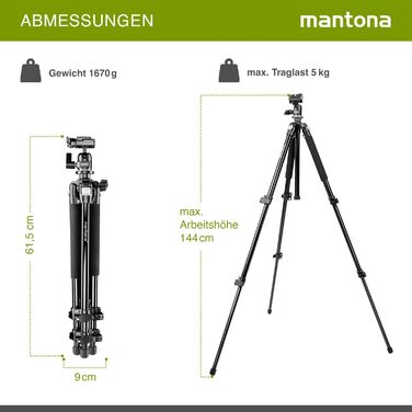 Штатив Mantona Basic Scout: алюміній, кульковий супорт, 144 см, до 5 кг