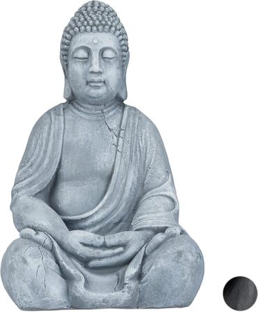Relaxdays XL Buddha Figure Sitting, 50 cm tall, Feng Shui, Outdoor, Garden Decoration Figure, large Zen Buddha Statue, light grey