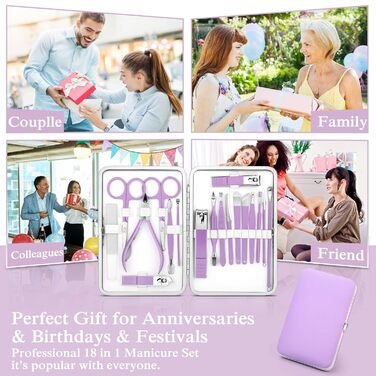 Набір для манікюру та педикюру професійний 18 предметів з кейсом (фіолетовий)