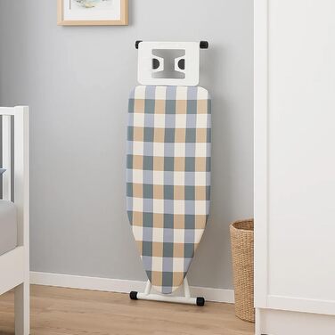 Відкидна дошка для прасування 110 x 38 x 64-77 см, 6 положень по висоті, антиковзні гумові ніжки, бавовняний чохол з підставкою для праски, універсальна, білий квадратний візерунок, жовто-зелений