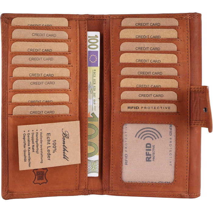 Benthill Large Wallet for Women Leather | Large Card Holder Wallet | Long Wallet with RFID Protection | Genuine Leather Women's Purse including Gift Box, Color: Brown
