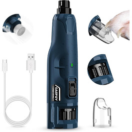 Електричний точилка для кігтів собак Casfuy - 6 режимів, 45 дБ, з LED-підсвіткою, для великих, середніх та малих порід, з захистом від пилу (білий/блакитний)