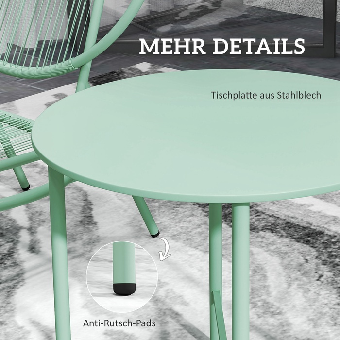 Набір для відпочинку на вулиці Outsunny Bistro-Set, 3 частини, зі сталі, стійкий до погодних умов. Набір садових меблів з бістро-столом, ергономічними стільцями у формі мушлі, набір для балкону та саду, група сидіння, набір для саду, зелений | Aosom