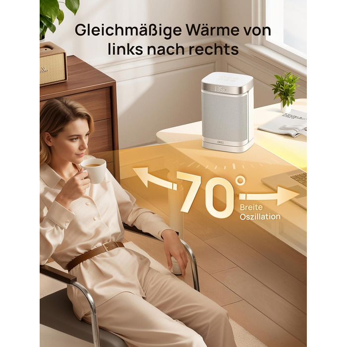 Електрична керамічна теплова гармата DREO 318, 1500 Вт з термостатом, захистом від перегріву та нахилу, таймером та дитячим замком