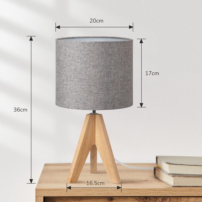 Торшер EDISHINE (2 шт.) з дерева, LED, бежевий абажур з льону, патрон E27, з лампою, вінтажний, для спальні, вітальні, подарунок (сірий)
