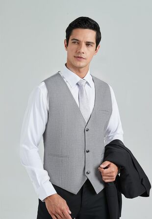 Жилет чоловічий HISDERN формальний елегантний, бавовна, однотонний V-подібний виріз з кишенями, для весілля, вечірки, бізнесу, сірий, XL