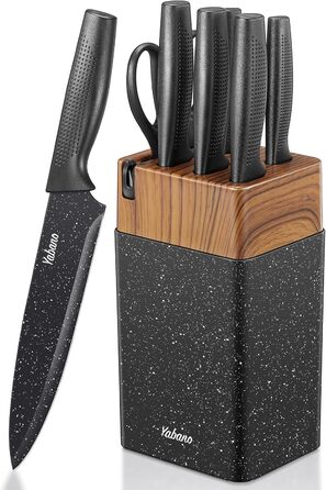 Набір кухонних ножів Yabano 7 предметів з підставкою та точилкою, кухонний набір з пластиковою підставкою Speckled