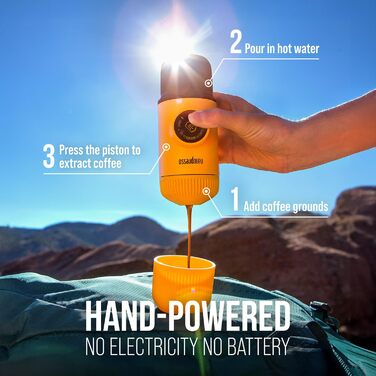 WACACO Nanopresso: портативна кавомашина для еспресо, 18 Bar, ручне керування, для подорожей та кемпінгу, жовта