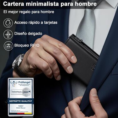 Чоловічий гаманець TENBST: тонкий, з відділенням для монет, RFID захистом, з натуральної шкіри, 8 відділень для карток, чорний