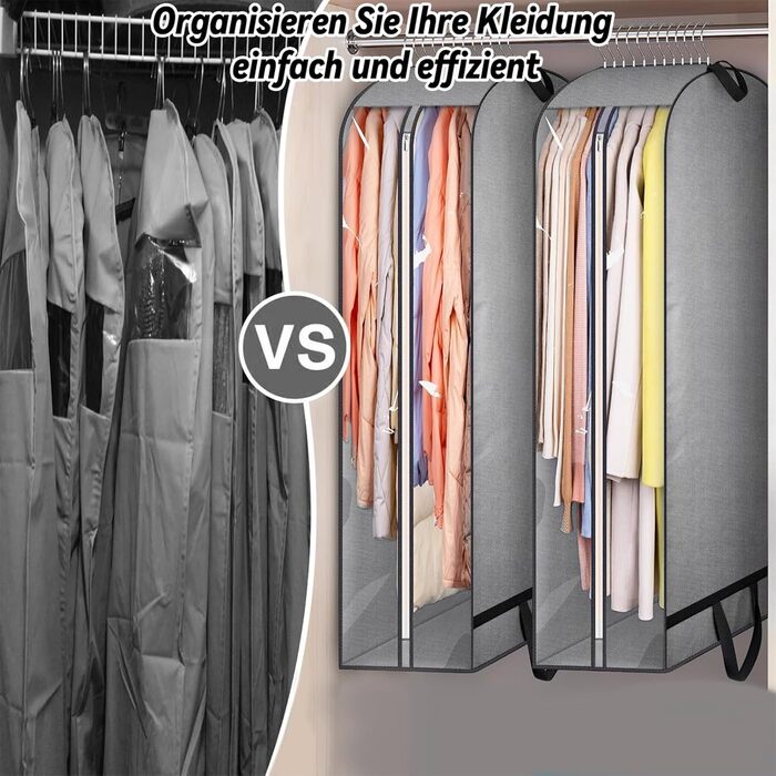 Чохли для одягу 2 шт. WwuHua, 110*60*25 см, сірі, з блискавкою, для костюмів, вечірніх суконь, пальто, жакеток