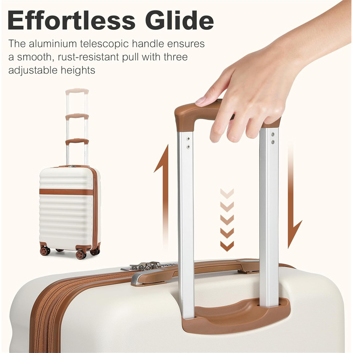 Чемодан-тележка KONO, XL, ABS+PC, з TSA замком (кремовий/коричневий)